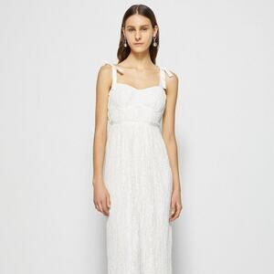 NWT Jonathan Simkhai Bonnie Dress Silk Pleated Lace Plisse Bustier White Size 12